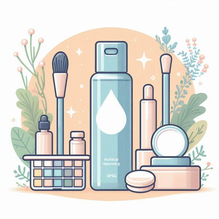 Cosmetics and make up products. Vector illustration in flat style.のイラスト素材