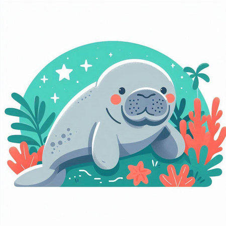Cute seal on the seashore. Vector illustration in cartoon style.のイラスト素材