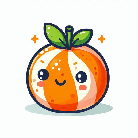 Cute orange fruit character. Vector flat cartoon illustration isolated on white backgroundのイラスト素材