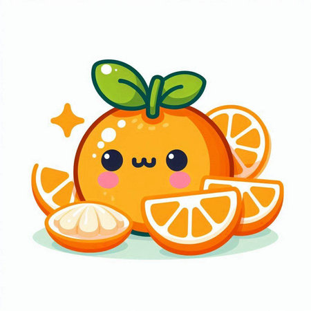 Cute cartoon orange fruit character isolated on white background. Vector illustration.のイラスト素材