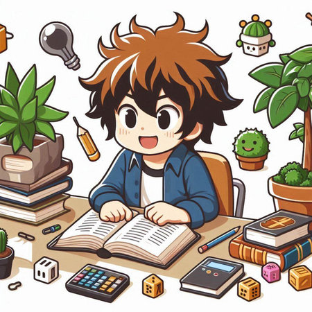 Illustration of a Kid Boy Studying at Home - Coloredのイラスト素材