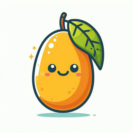 Cute kawaii mango fruit character. Vector flat cartoon illustrationのイラスト素材