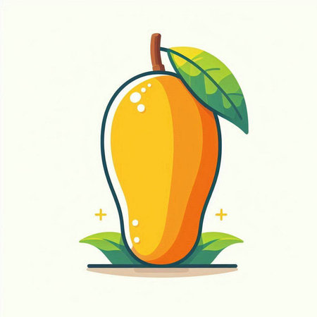 Mango fruit with leaves on a white background. Vector illustration.のイラスト素材