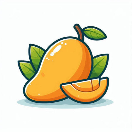 Mango fruit vector illustration isolated on white background. Fresh ripe mango fruit icon.のイラスト素材