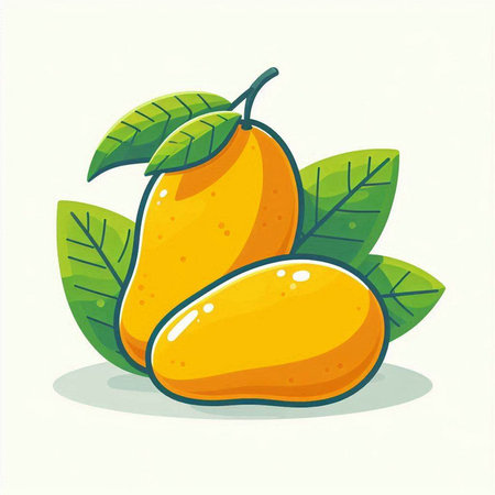Mango fruit with leaves on a white background. Vector illustration.のイラスト素材