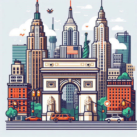 Vector illustration of famous buildings in New York City, United States.のイラスト素材