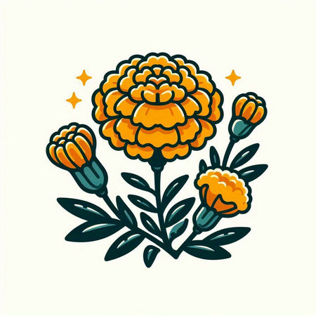 Marigold flower icon in doodle style isolated on white backgroundのイラスト素材