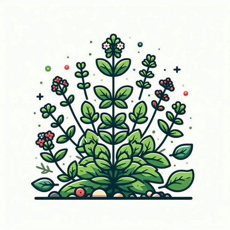 Vector illustration with decorative herbs and plants. Hand drawn floral illustration.のイラスト素材