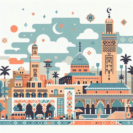 Vector illustration of Ramadan Kareem greeting card with mosque and mosque.のイラスト素材