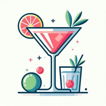 Cocktail flat color icon. Alcohol drink. Vector illustration.のイラスト素材