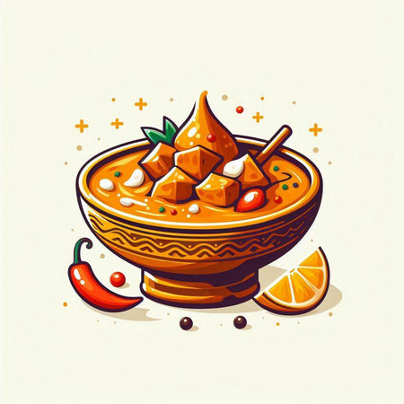 Illustration of a bowl of curry on a white background. Vector illustration.のイラスト素材