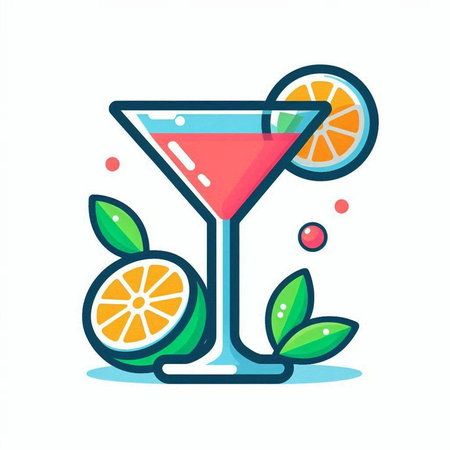 Cocktail with orange slice and mint leaves. Vector illustration.のイラスト素材