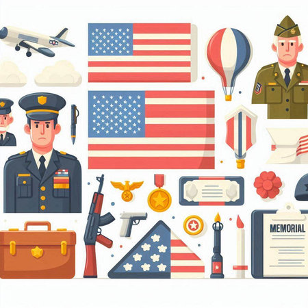 United States of America icons set. Cartoon illustration of american flag vector icons for web designのイラスト素材