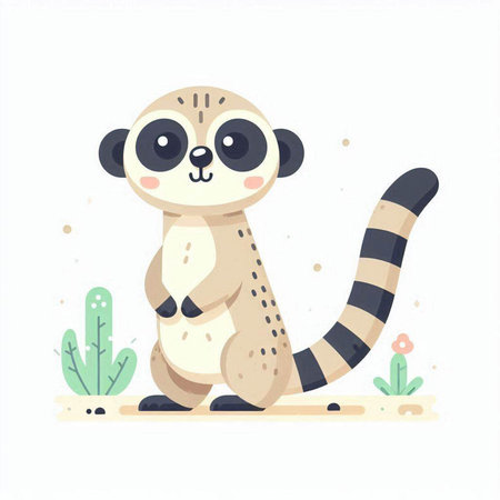 Cute cartoon lemur. Vector illustration on a white background.のイラスト素材