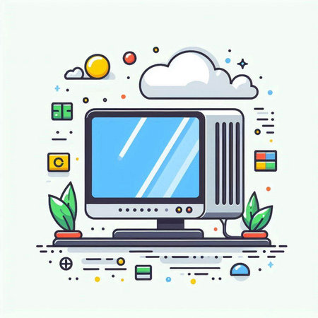 Modern thin line flat design vector illustration concept of cloud computing, data storage and storage.のイラスト素材