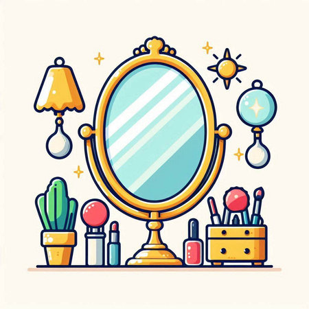 Vector illustration of decorative cosmetics in doodle style on white background.のイラスト素材