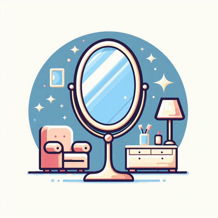Vector illustration of a hand mirror and armchair in the room.のイラスト素材