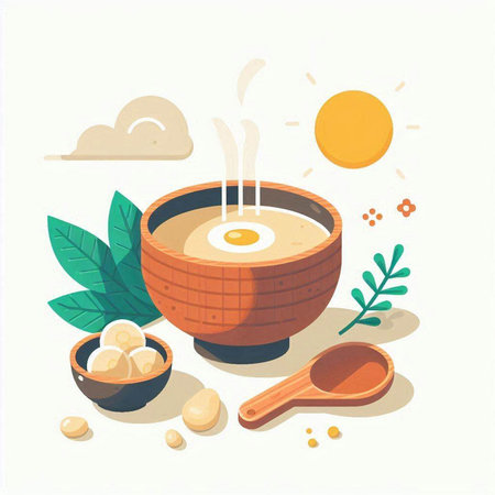 Illustration of japanese soup in a bowl. Vector illustration.のイラスト素材