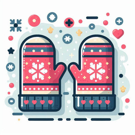 Mittens with snowflakes. Vector illustration in flat style.のイラスト素材