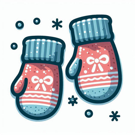 Hand drawn vector illustration of winter mittens with snowflakes.のイラスト素材
