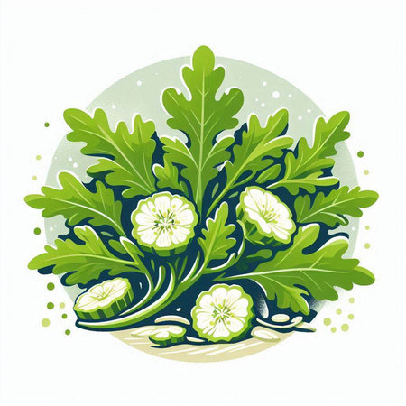 Bunch of arugula and cucumber. Vector illustration.のイラスト素材