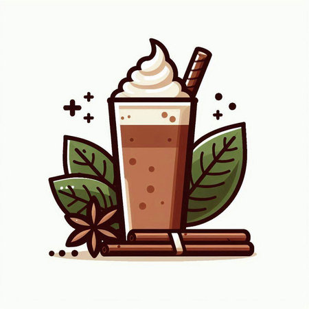 Iced coffee with whipped cream and cinnamon sticks. Vector illustration.のイラスト素材