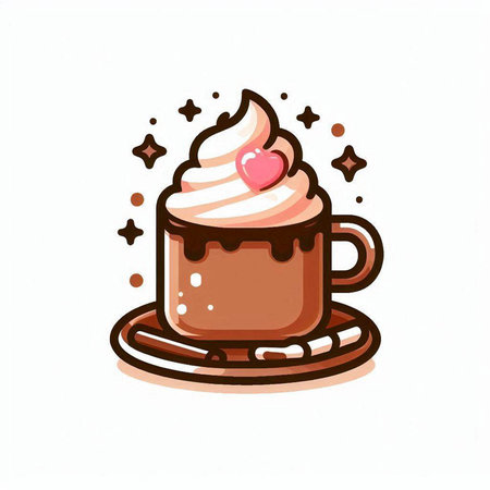 Cup of hot chocolate with whipped cream and heart. Vector illustration.のイラスト素材