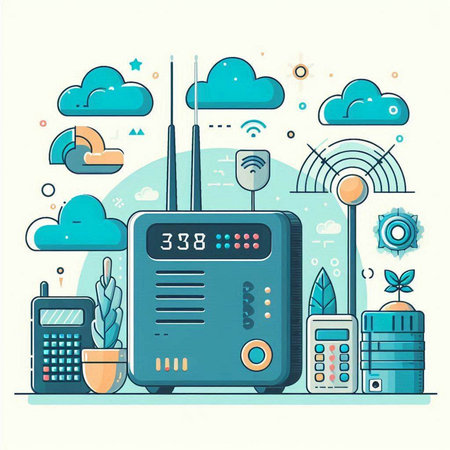 Flat line design concept of internet of things technology. Vector illustrationのイラスト素材