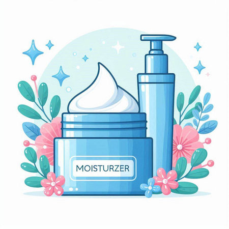 Cosmetic cream bottle with moisturizing lotion, lotion and cream. Vector illustrationのイラスト素材