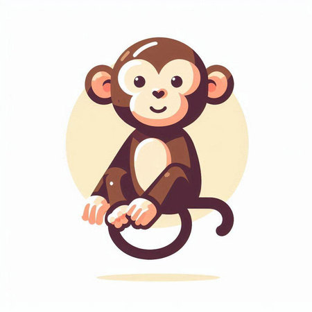 Cute monkey cartoon vector illustration. Funny animal character. Flat design.のイラスト素材