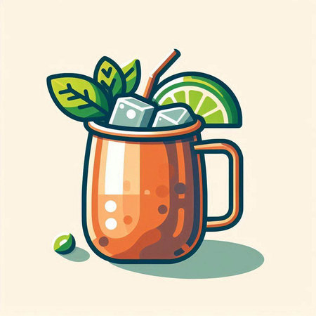 Cocktail with ice and mint. Vector illustration in cartoon style.のイラスト素材