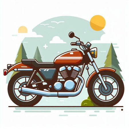 Vector illustration of retro motorcycle in flat style. Design element for poster, card, banner.のイラスト素材