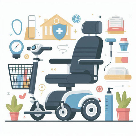 Vector illustration of a medical equipment. Medical equipment for treatment of diseases. Wheelchair for the disabled.のイラスト素材
