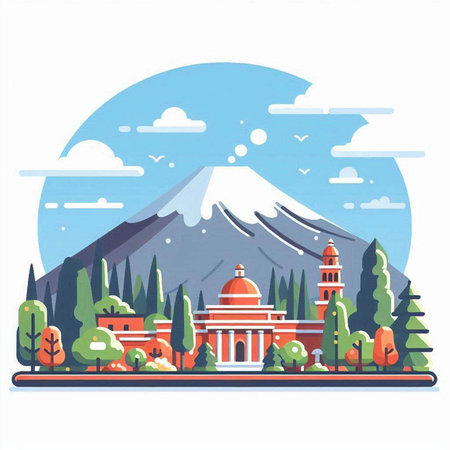 Mt. Fuji in the background of the landscape. Vector illustrationのイラスト素材