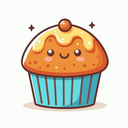 Cute cupcake with icing and sprinkles. Vector illustration.のイラスト素材