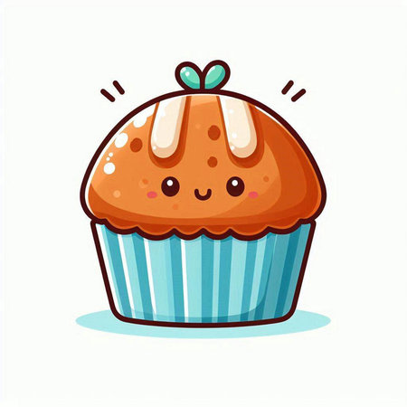 Cute cartoon muffin vector illustration. Muffin with bow. Cute muffin icon.のイラスト素材