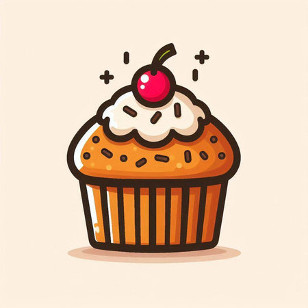 Cupcake with cherry on top. Cute cartoon vector illustration.のイラスト素材