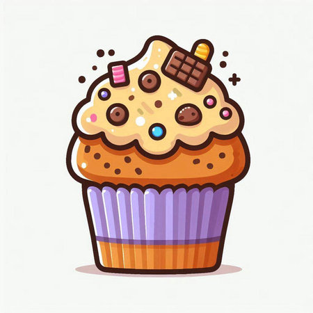 Cupcake with chocolate and sprinkles. Vector illustration in cartoon style.のイラスト素材