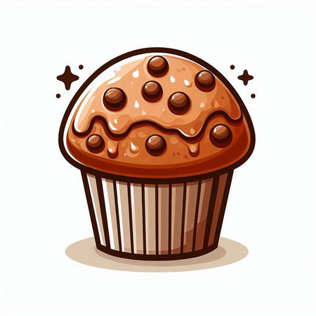 Chocolate muffin isolated on white background. Vector cartoon illustration.のイラスト素材