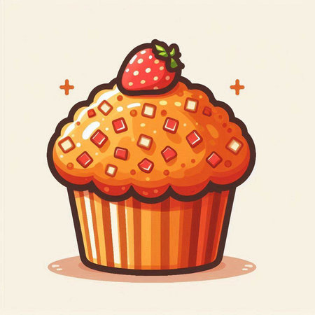 Cupcake with strawberry. Vector illustration of a cupcake.のイラスト素材