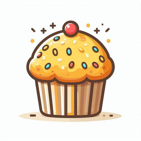 Cupcake with colorful sprinkles isolated on white background. Vector illustration.のイラスト素材