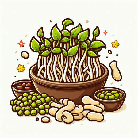 Illustration of a bowl of green soybeans and chickpeasのイラスト素材