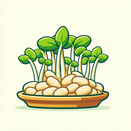 Microgreens in a bowl. Vector illustration of microgreens.のイラスト素材