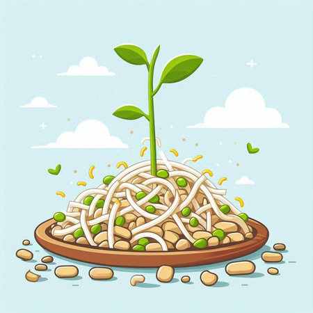 Illustration of a healthy soybean sprout on a wooden plateのイラスト素材