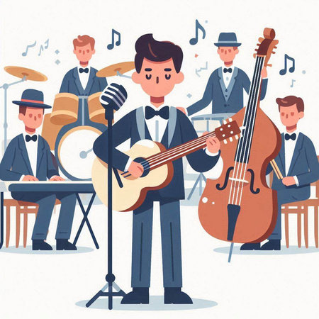 Musical band. Musician with instruments. Vector illustration in cartoon styleのイラスト素材