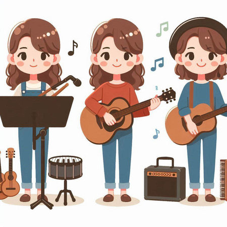 girl playing guitar and singing, vector illustration, eps10.のイラスト素材