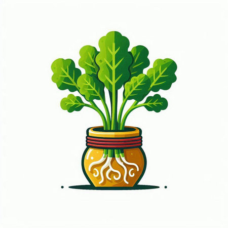 Pot with sprouts in the shape of a flower. Vector illustration.のイラスト素材