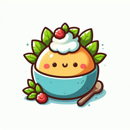 Cute cartoon ice cream with mint and cherry. Vector illustration.のイラスト素材