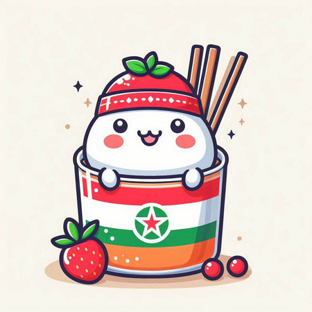 Cute kawaii kawaii snowman holding chopsticks. Vector illustration.のイラスト素材