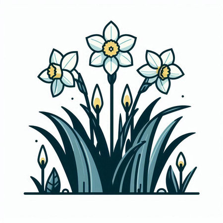 Daffodils in the grass. Hand drawn vector illustration.のイラスト素材